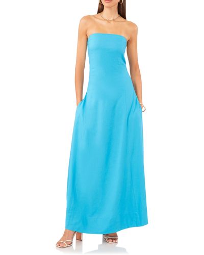 1.STATE Strapless Linen Blend Maxi Dress - Blue