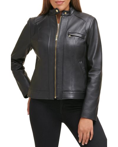 Cole Haan Moto Leather Jacket - Black