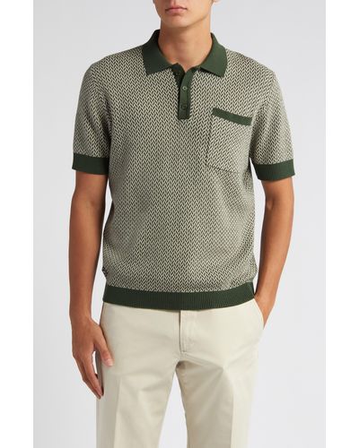 Percival Casa Martini Zigzag Jacquard Cotton Polo Sweater - Green