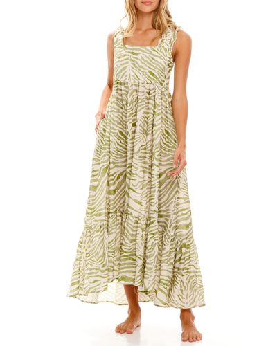 The Lazy Poet Mika Olive Zebra Linen Nightgown - Green