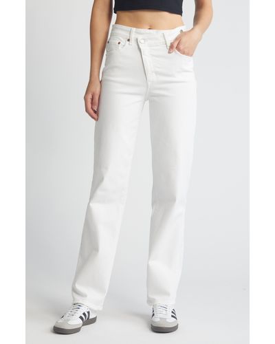 DAZE Sun Crossover Waist Straight Leg Jeans - White