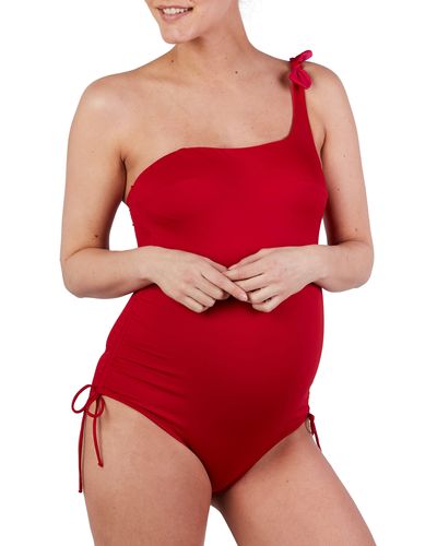 Cache Coeur Dolce One-shoulder One-piece Maternity Swimsuit - Red