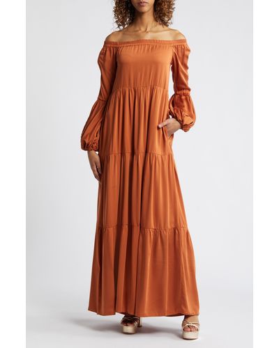 Diarrablu Kudi Long Sleeve Off The Shoulder Dress - Brown
