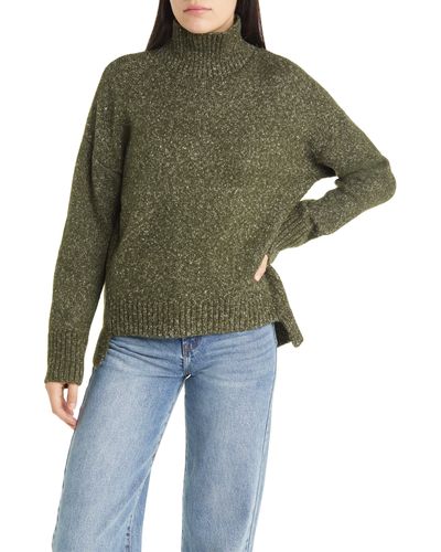 Treasure & Bond Marled Mock Neck High-low Tunic Sweater - Green