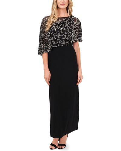 Chaus Beaded Cape Overlay Gown - Black