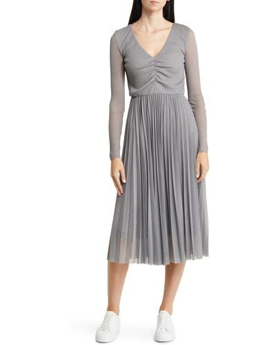 BOSS Erlissi Pleated Long Sleeve Dress - Gray
