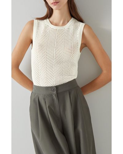 LK Bennett Ava Open Stitch Sleeveless Cotton Blend Sweater - Gray