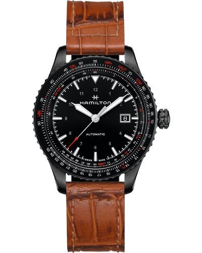 Hamilton Khaki Aviation Converter Leather Strap Watch - Black