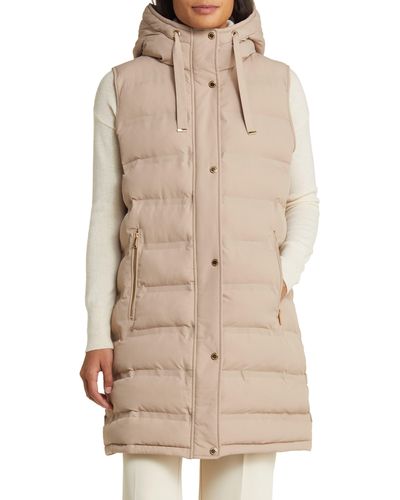 BCBGMAXAZRIA Hooded Water Resistant Longline Puffer Vest - Natural