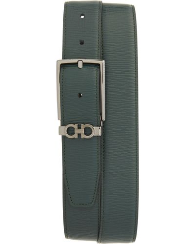 Ferragamo Double Gancio Loop Reversible Leather Belt - Green