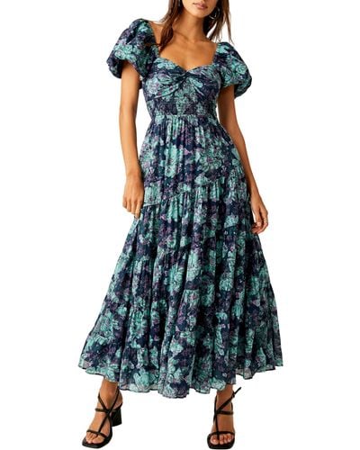 Free People Sundrenched Floral Tiered Maxi Sundress - Blue