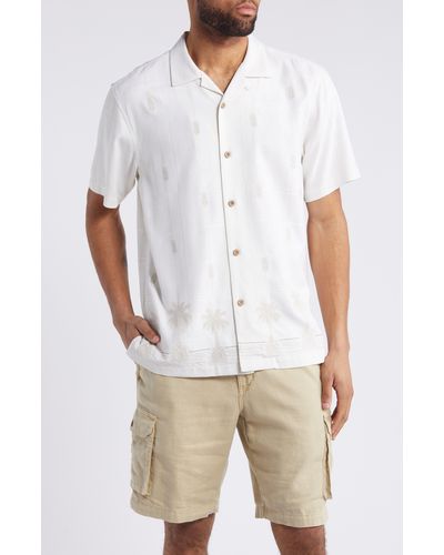 Tommy Bahama Piña Palms Jacquard Short Sleeve Silk Button-up Shirt - White