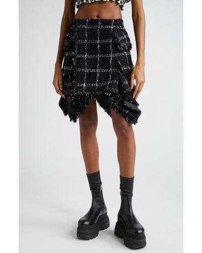 Sacai Plaid Asymmetric Hem Tweed Wrap Skirt - Black