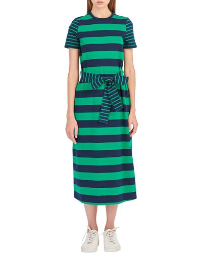 English Factory Stripe Tie Front Midi T-shirt Dress - Green