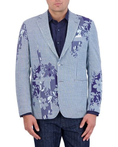 Robert Graham Daylen Floral Stripe Seersucker Sport Coat - Blue