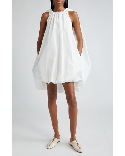 Stella McCartney Cape Sleeve Bubble Hem Satin Dress - White