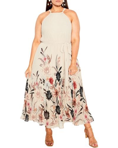 City Chic Rebecca Floral Belted Maxi Dress - Pink