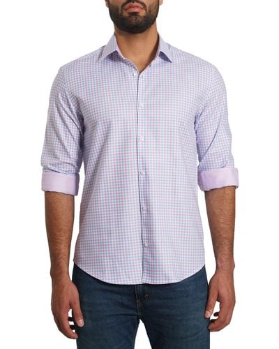 Jared Lang Trim Fit Gingham Pima Cotton Button-up Shirt - Purple