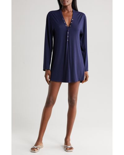 Robin Piccone Amy Long Sleeve Cover-up Tunic - Blue