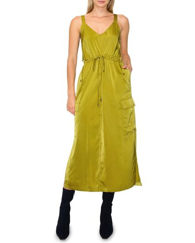 MELLODAY Cargo Satin Dress - Yellow