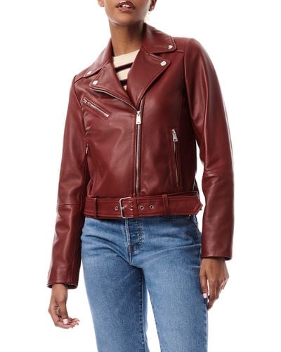 Bernardo Crop Leather Moto Jacket - Red