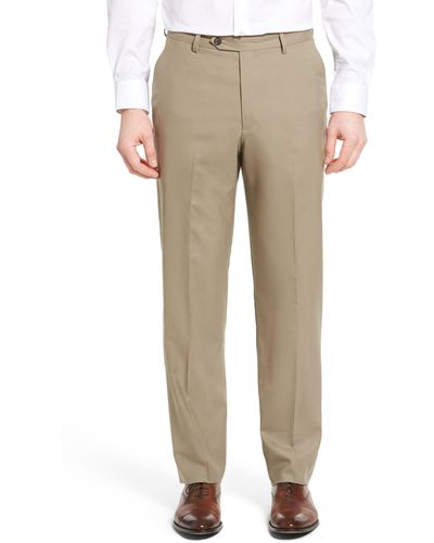 Berle Lightweight Plain Weave Flat Front Classic Fit Pants - Natural