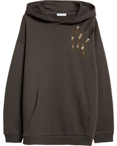 Area Crystal Claw Cutout Cotton French Terry Hoodie - Black
