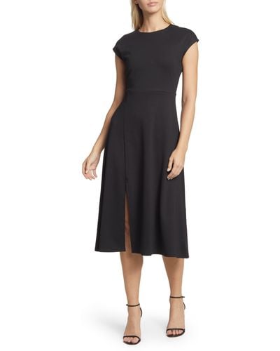 Nordstrom Cap Sleeve Front Slit Knit Dress - Black