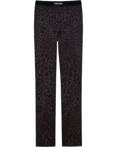 Tom Ford Leopard Print Stretch Silk Pajama Pants - Blue