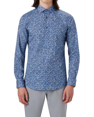 Bugatchi Classic Fit Abstract Print Stretch Cotton Button-up Shirt - Blue