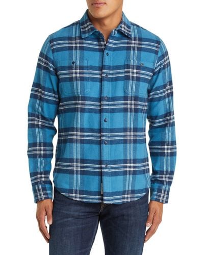 Schott Nyc Two-pocket Long Sleeve Flannel Button-up Shirt - Blue