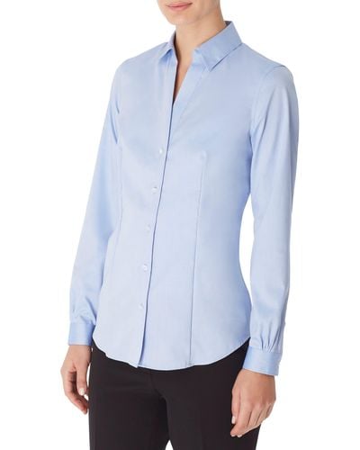 Jones New York Solid Button-up Cotton Shirt - Blue