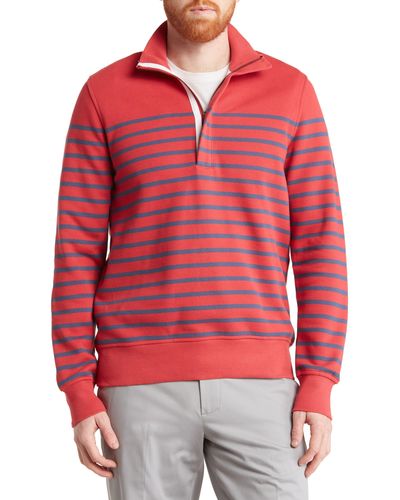 Brooks Brothers Mariner Stripe Half Zip Cotton Blend Sweatshirt In Red/blue At Nordstrom Rack