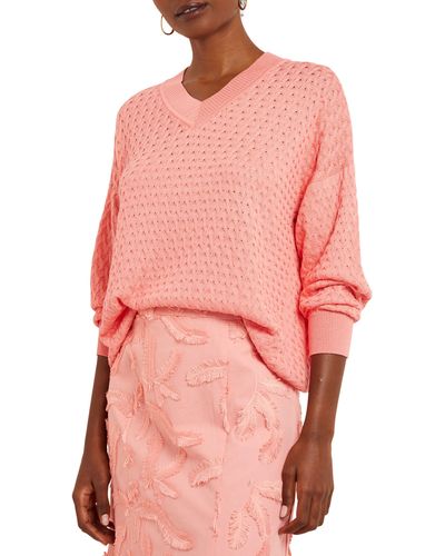Misook Cable Knit Tunic Sweater - Pink