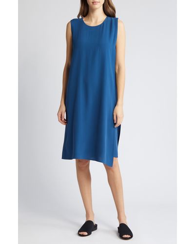 Eileen Fisher Matte Silk Shift Dress - Blue