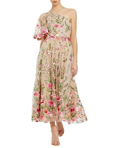 Mac Duggal Floral Embroidery One-shoulder Cocktail Dress - Natural