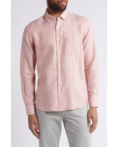 Scott Barber Solid Linen & Lyocell Twill Button-down Shirt - Pink