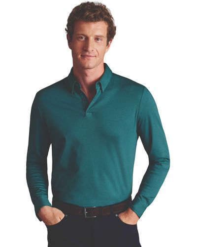 Charles Tyrwhitt Plain Long Sleeve Jersey Polo - Green
