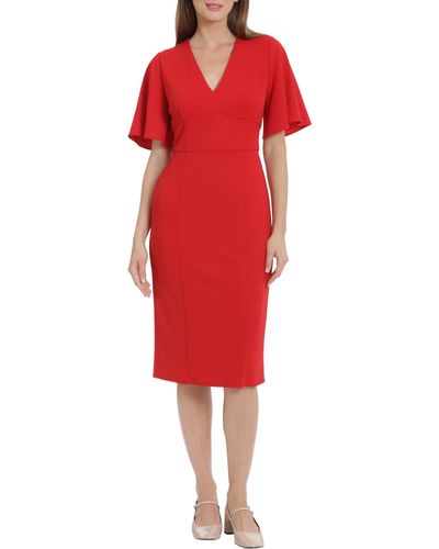 Maggy London Flutter Sleeve Midi Dress - Red