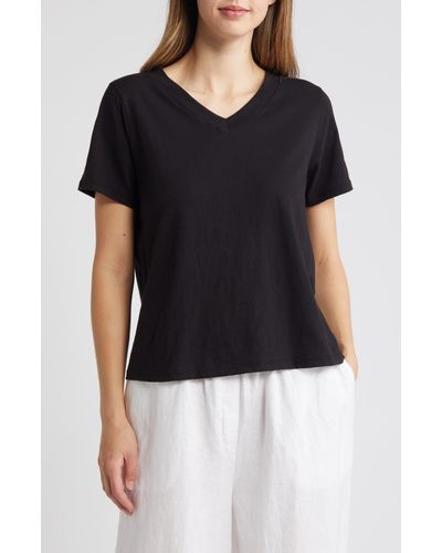 Eileen Fisher V-neck Organic Cotton T-shirt - Black
