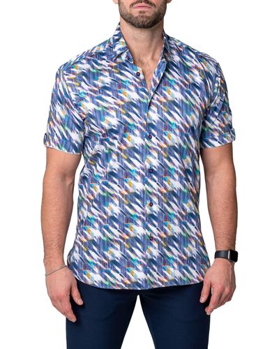 Maceoo Galileo Starz Regular Fit Short Sleeve Button-up Shirt - Blue
