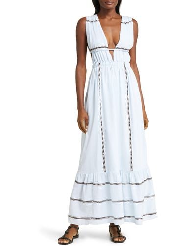 lemlem Lelisa Plunge Maxi Dress - White