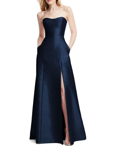 Alfred Sung Strapless Satin A-line Gown - Blue