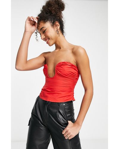 ASOS Ruched Strapless Corset Top - Red