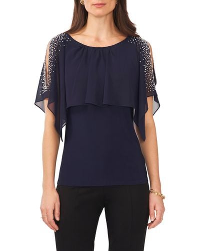 Chaus Beaded Cold Shoulder Blouse - Blue