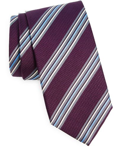 Canali Stripe Silk Tie - Purple