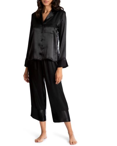 In Bloom Charlize Lace Back Crop Pajamas - Black