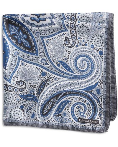 Edward Armah Persian Print Silk Pocket Square - Blue