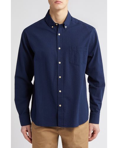 Forét Bush Seersucker Button-down Shirt - Blue