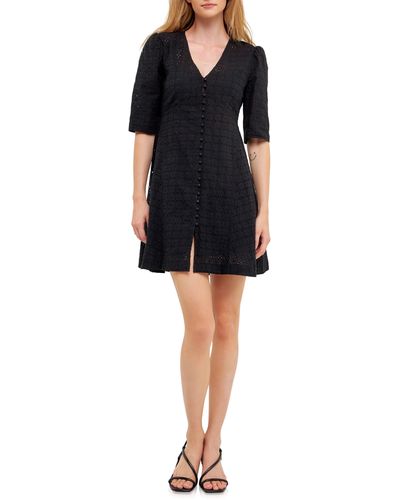 English Factory Broderie Lace Minidress - Black